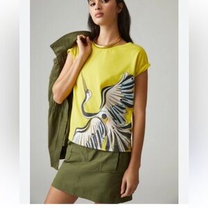 Anthropologie Parrott Paints Lime Green cap Sleeve Tee  Sz XS